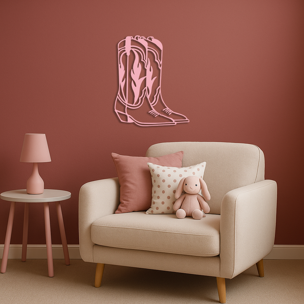 Pink Cowboy Boots Metal Wall Art – Western Rodeo Inspired Decor - KAFGP025