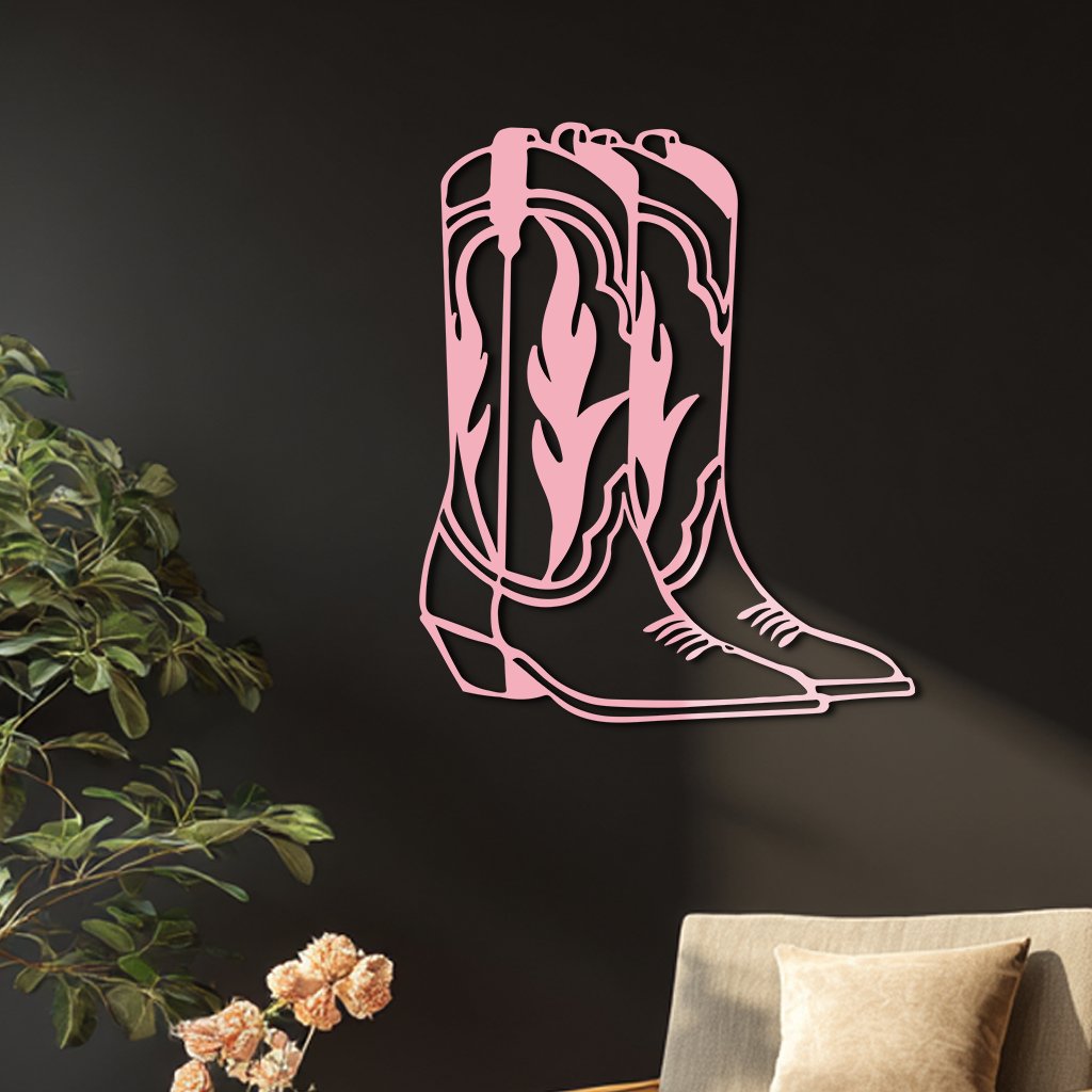 Pink Cowboy Boots Metal Wall Art – Western Rodeo Inspired Decor - KAFGP025