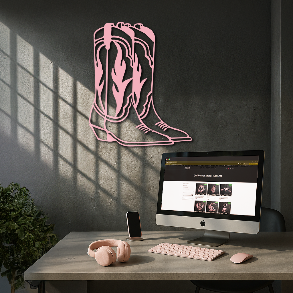 Pink Cowboy Boots Metal Wall Art – Western Rodeo Inspired Decor - KAFGP025