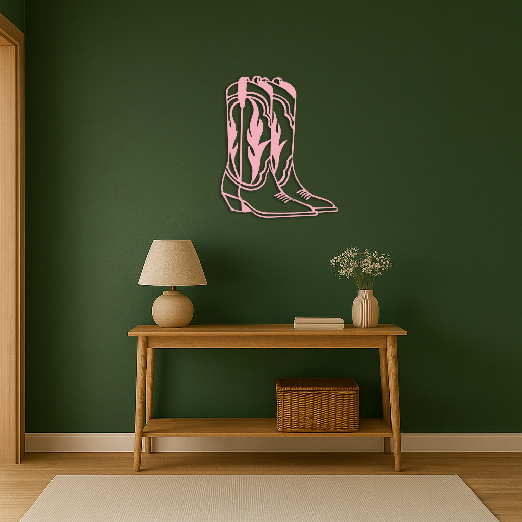 Pink Cowboy Boots Metal Wall Art – Western Rodeo Inspired Decor - KAFGP025
