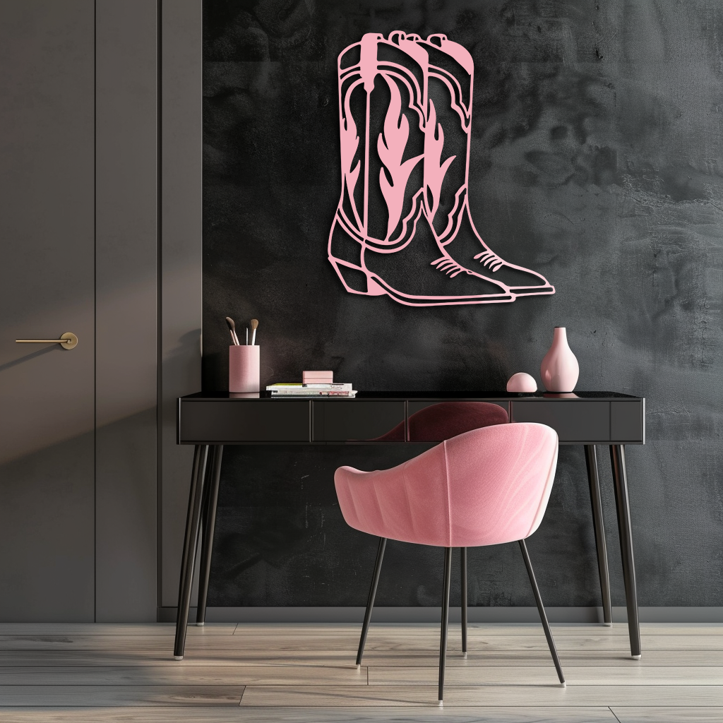 Pink Cowboy Boots Metal Wall Art – Western Rodeo Inspired Decor - KAFGP025