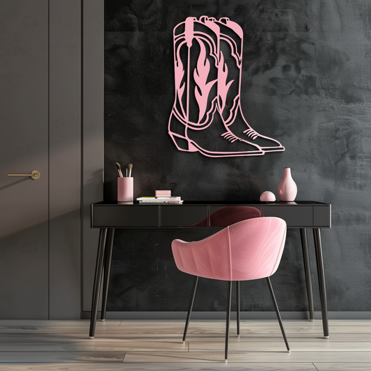 Pink Cowboy Boots Metal Wall Art – Western Rodeo Inspired Decor - KAFGP025