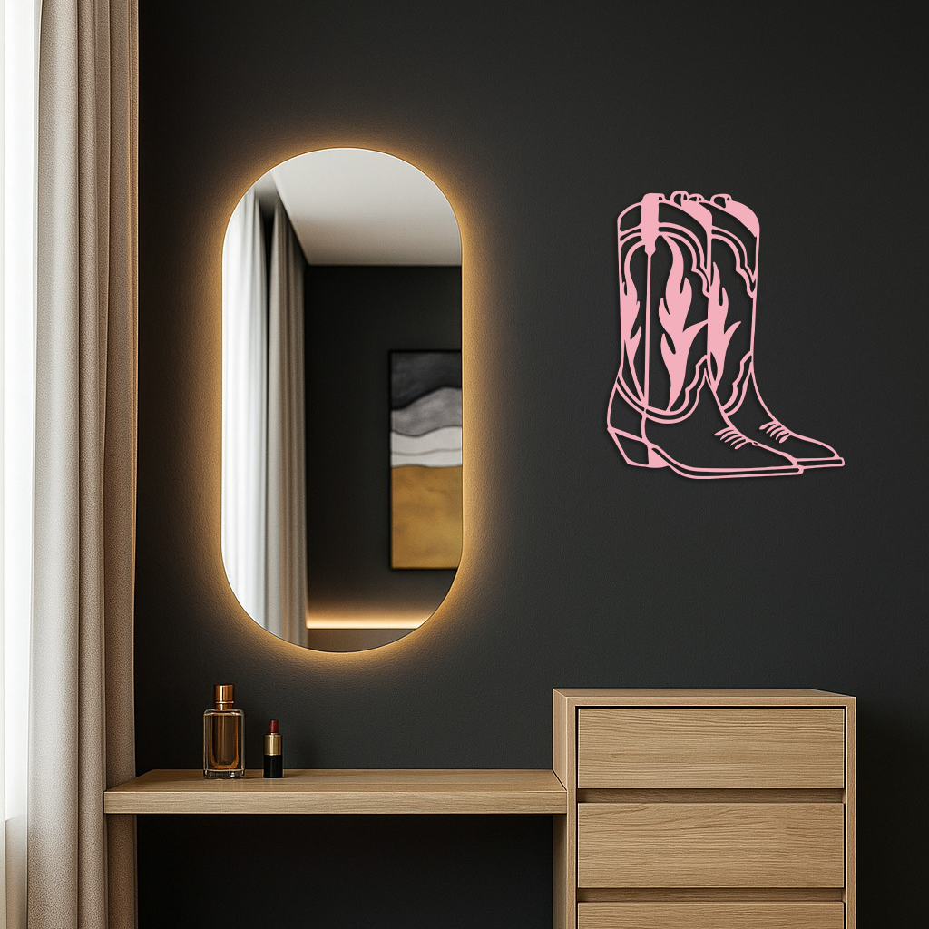 Pink Cowboy Boots Metal Wall Art – Western Rodeo Inspired Decor - KAFGP025