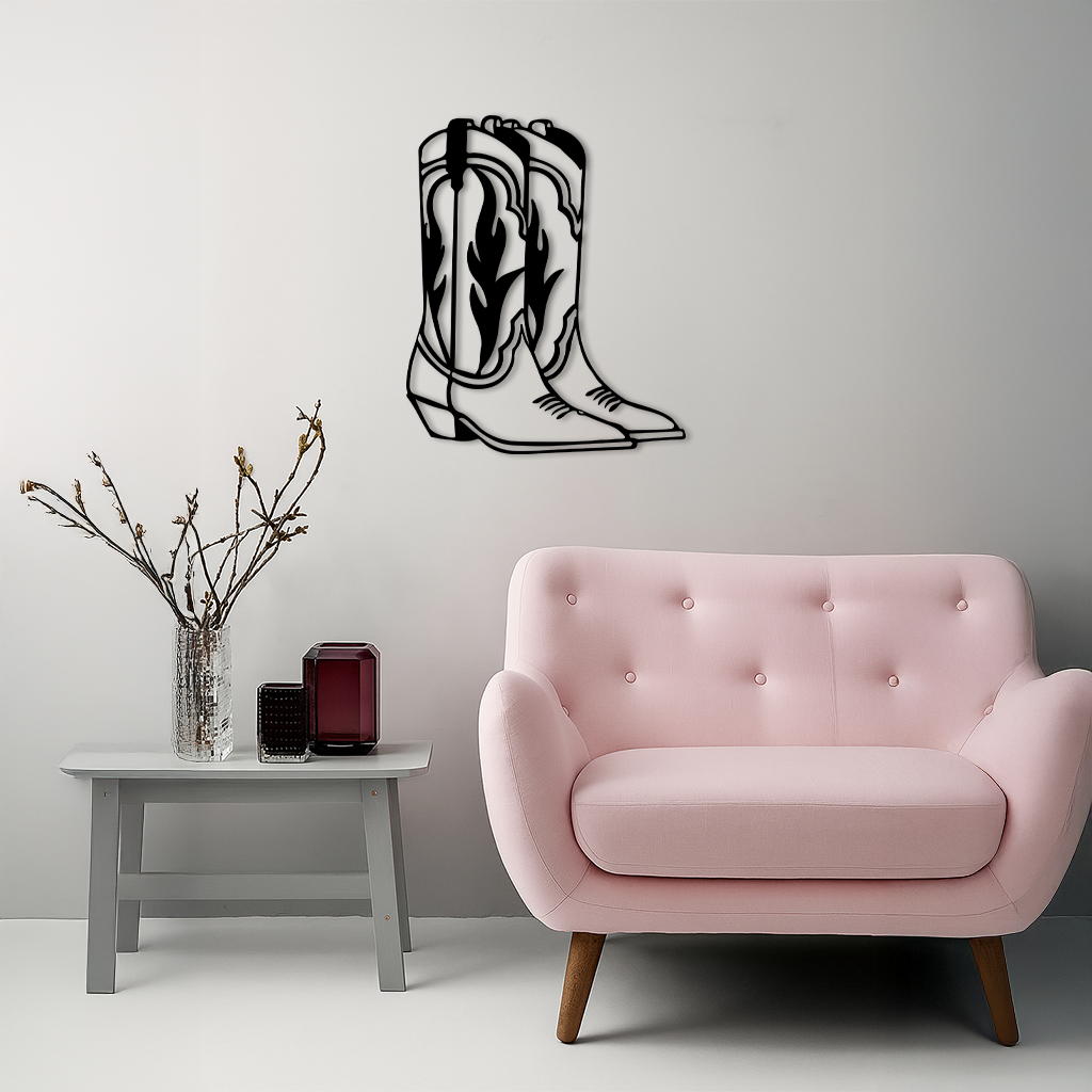 Pink Cowboy Boots Metal Wall Art – Western Rodeo Inspired Decor - KAFGP025