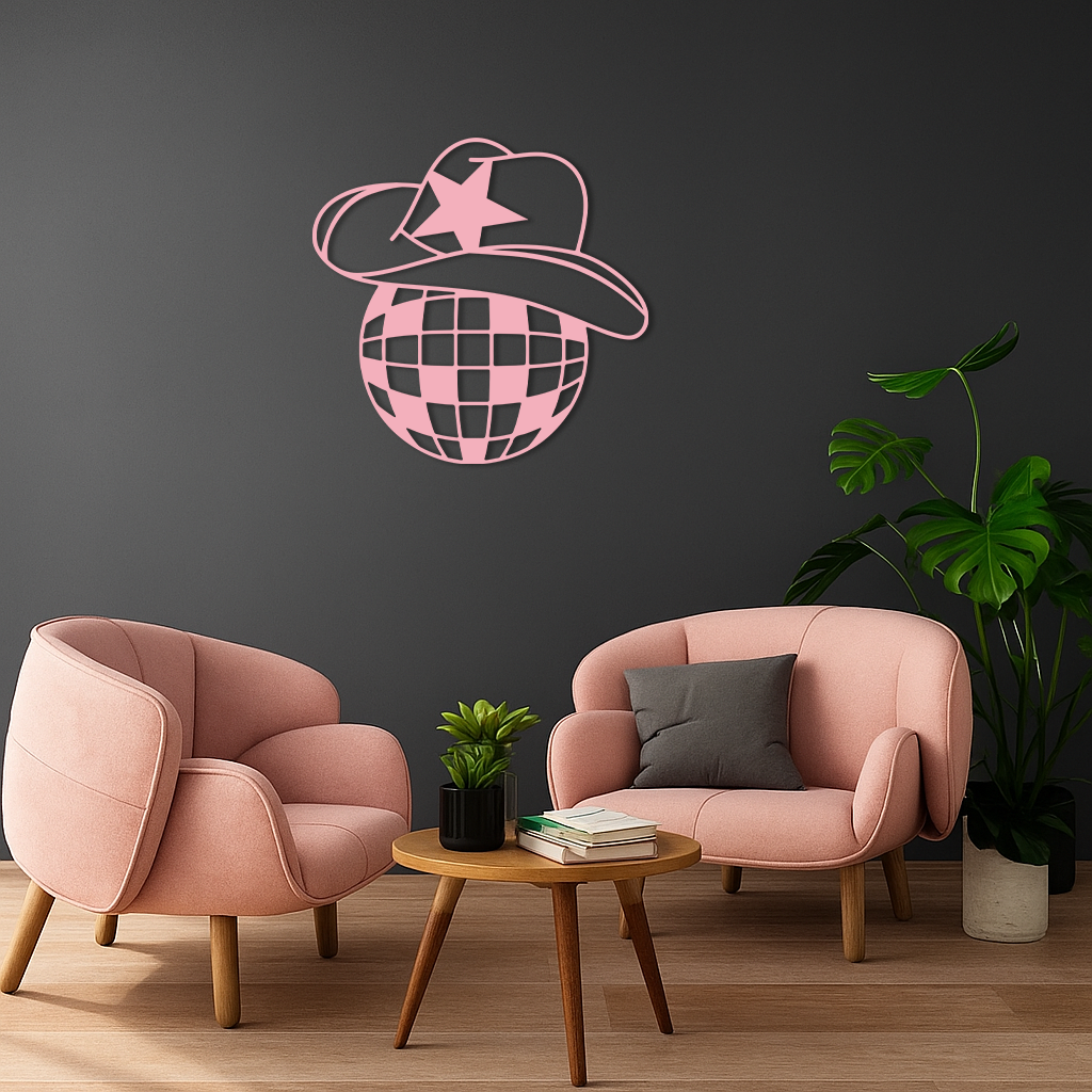 Disco Cowboy Hat Metal Wall Art – Retro Country Party Decor - KAFGP026