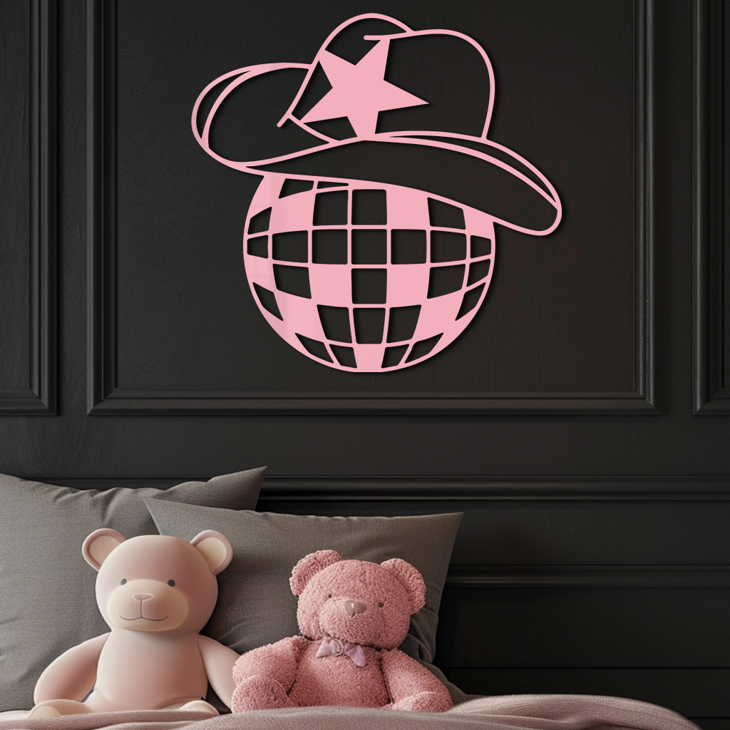 Disco Cowboy Hat Metal Wall Art – Retro Country Party Decor - KAFGP026