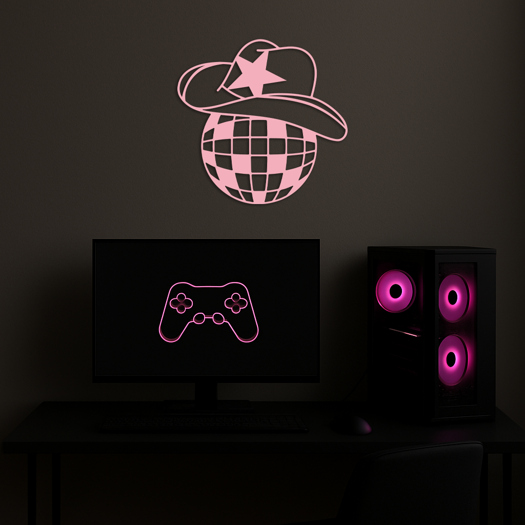 Disco Cowboy Hat Metal Wall Art – Retro Country Party Decor - KAFGP026