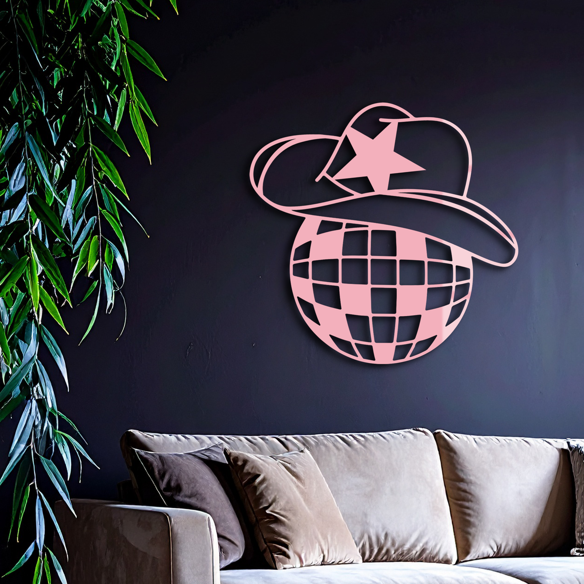 Disco Cowboy Hat Metal Wall Art – Retro Country Party Decor - KAFGP026