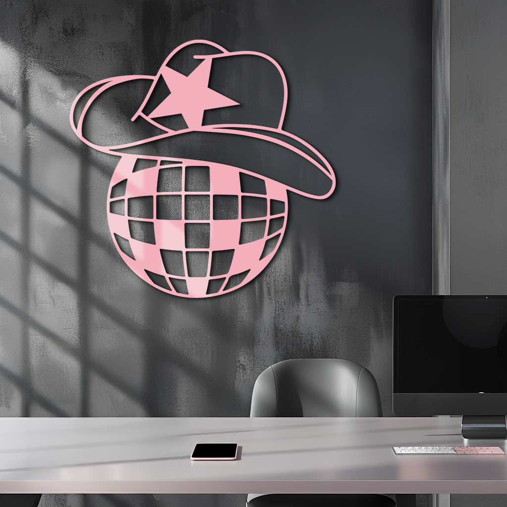Disco Cowboy Hat Metal Wall Art – Retro Country Party Decor - KAFGP026