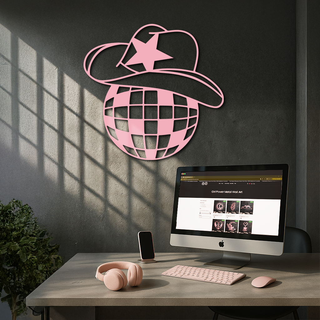 Disco Cowboy Hat Metal Wall Art – Retro Country Party Decor - KAFGP026
