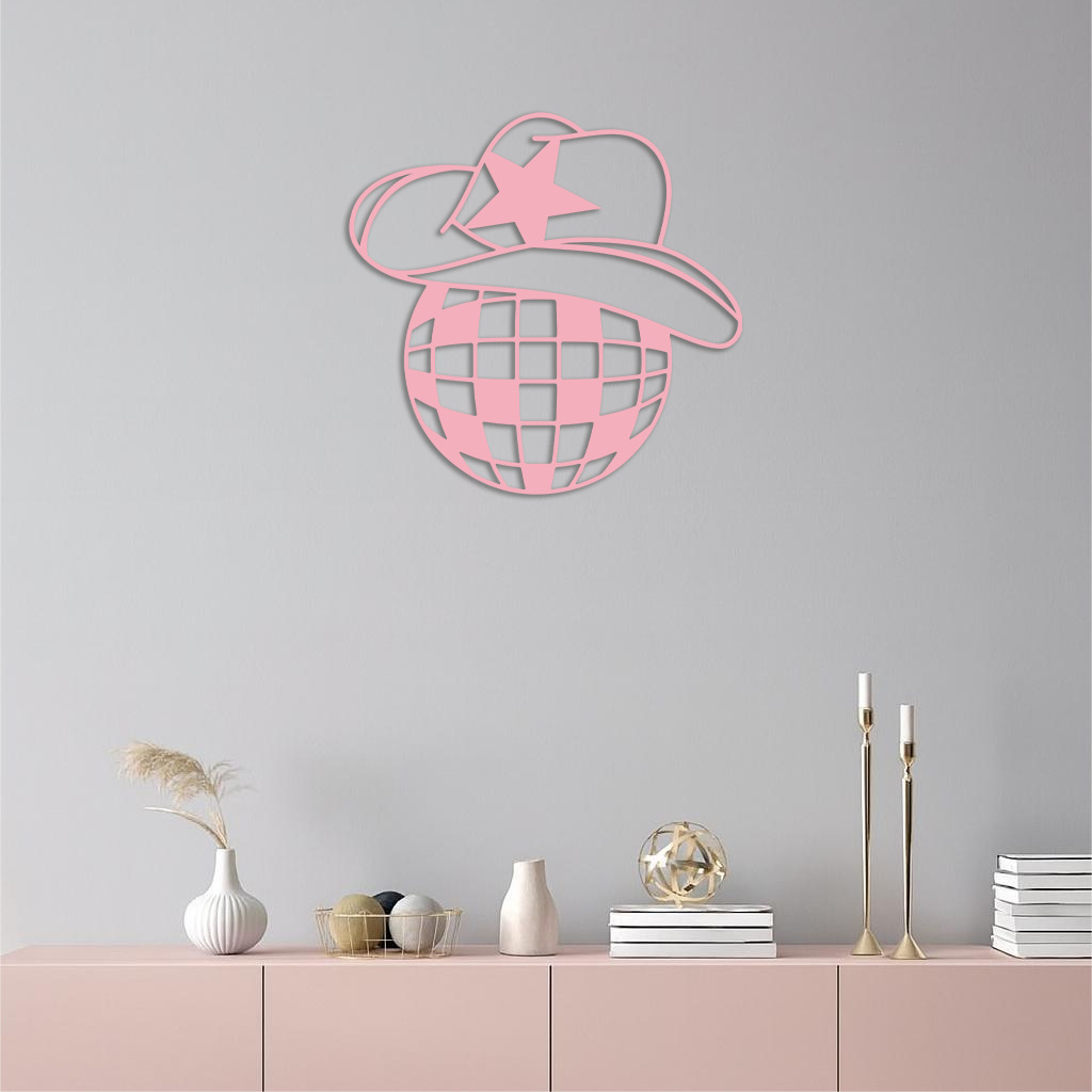 Disco Cowboy Hat Metal Wall Art – Retro Country Party Decor - KAFGP026