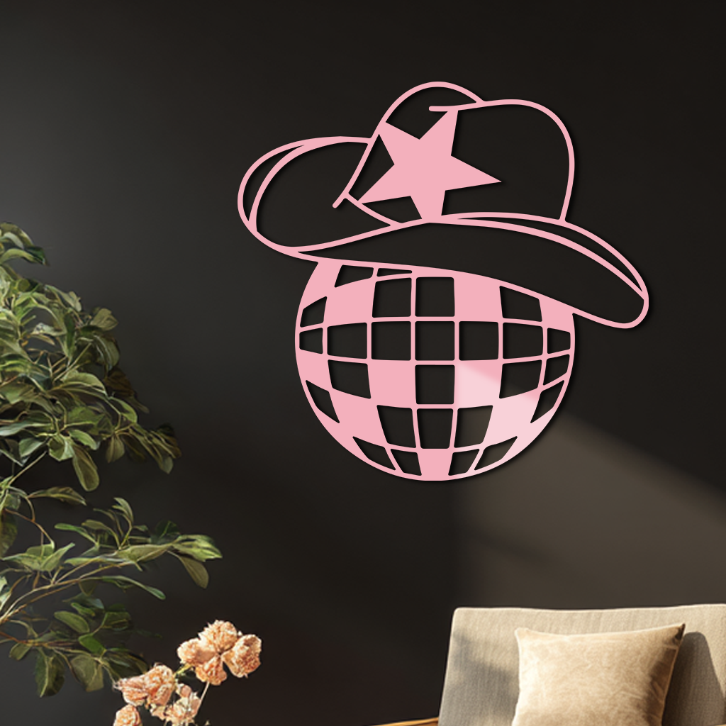Disco Cowboy Hat Metal Wall Art – Retro Country Party Decor - KAFGP026