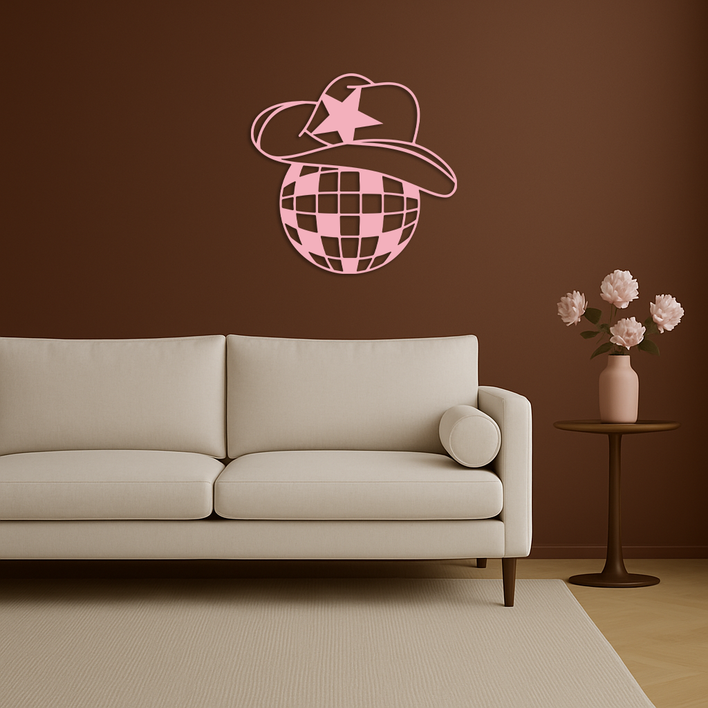 Disco Cowboy Hat Metal Wall Art – Retro Country Party Decor - KAFGP026