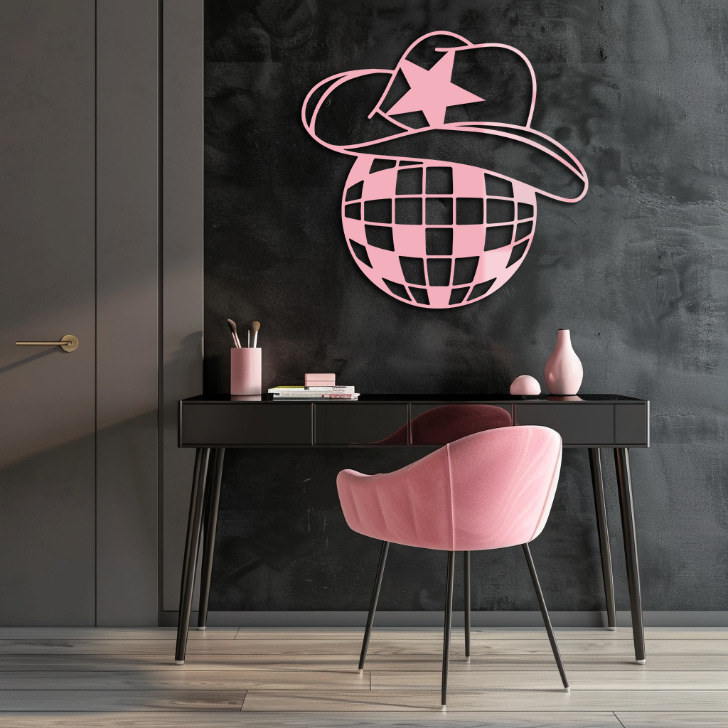 Disco Cowboy Hat Metal Wall Art – Retro Country Party Decor - KAFGP026