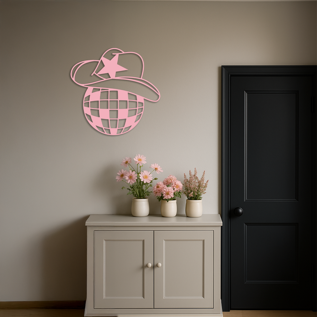 Disco Cowboy Hat Metal Wall Art – Retro Country Party Decor - KAFGP026