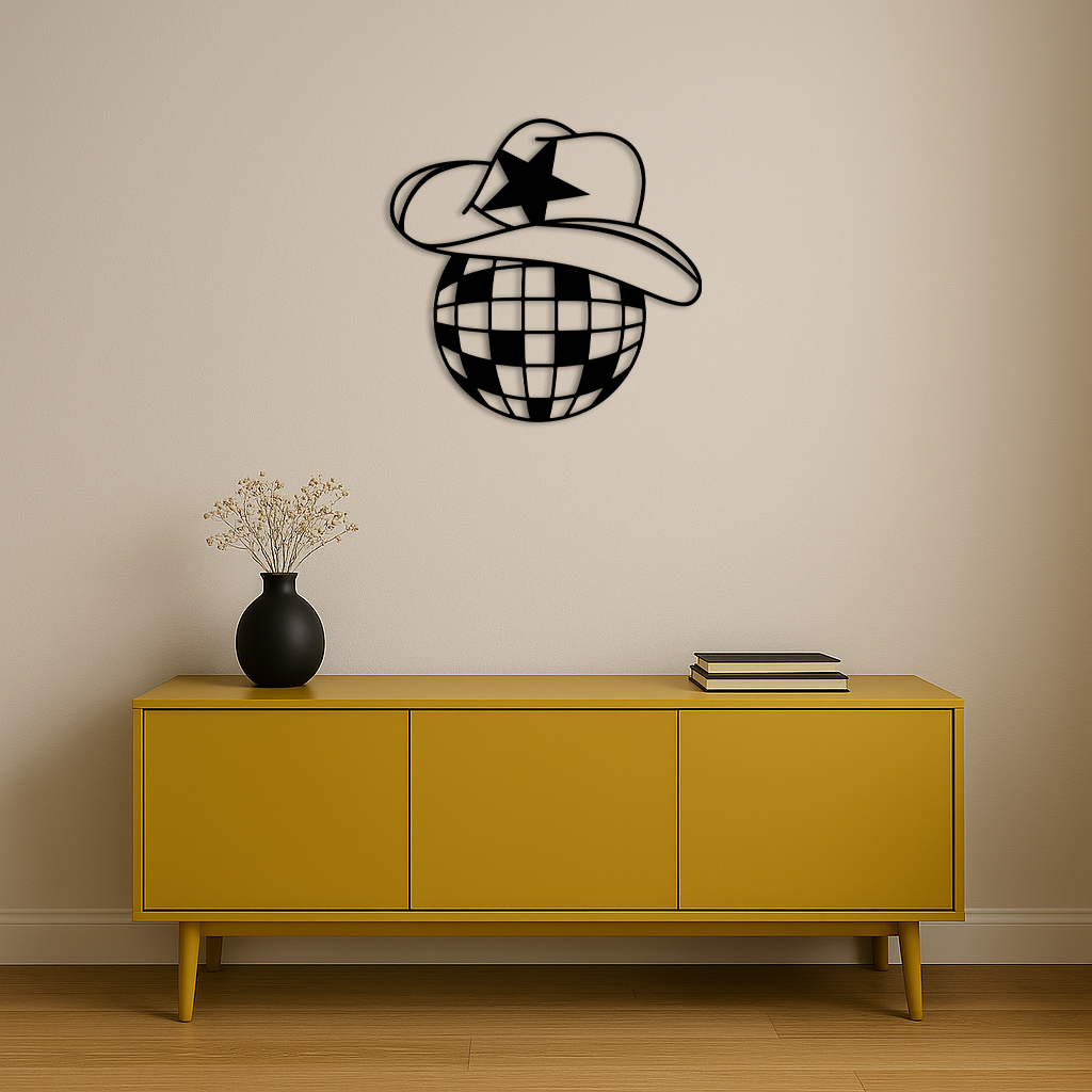 Disco Cowboy Hat Metal Wall Art – Retro Country Party Decor - KAFGP026