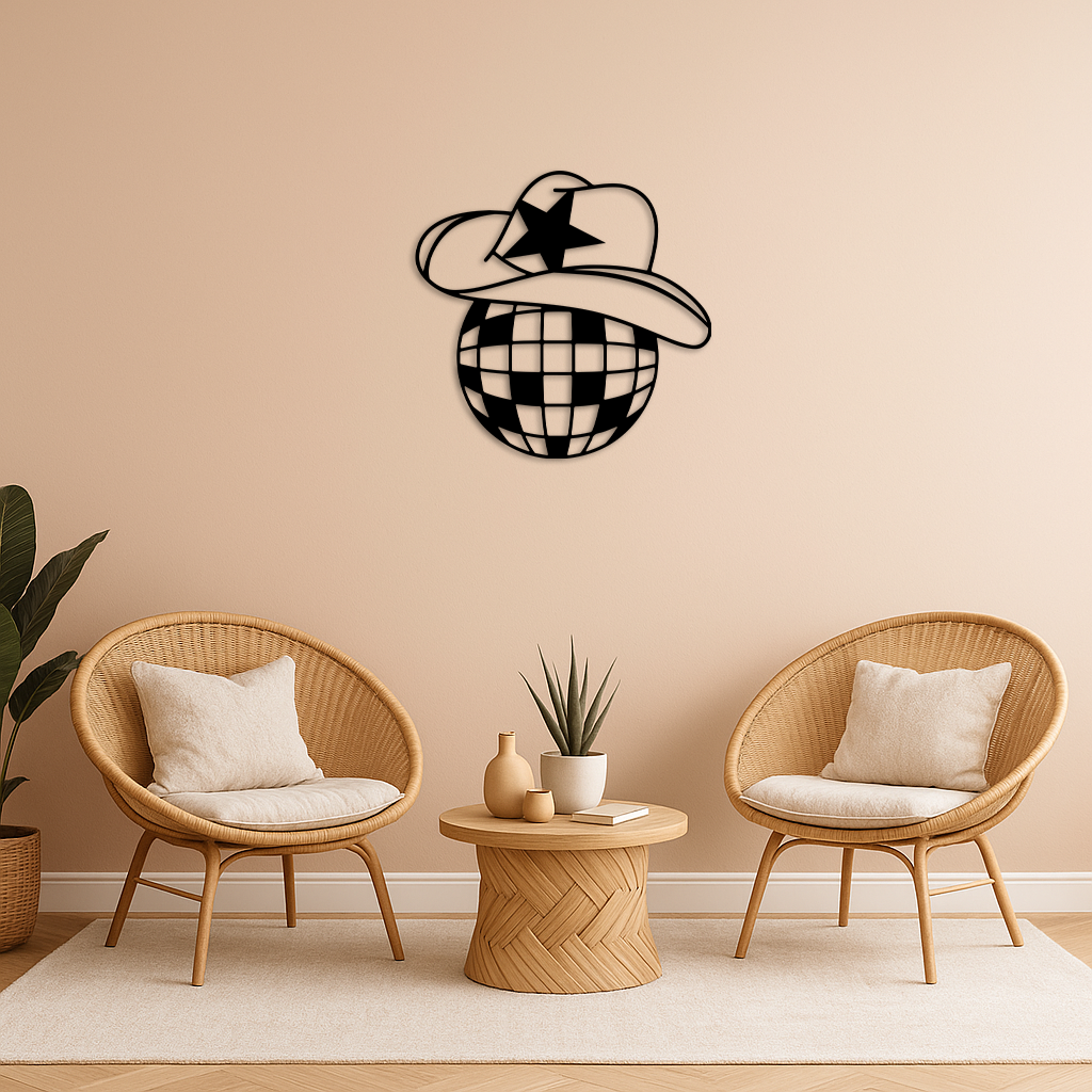 Disco Cowboy Hat Metal Wall Art – Retro Country Party Decor - KAFGP026