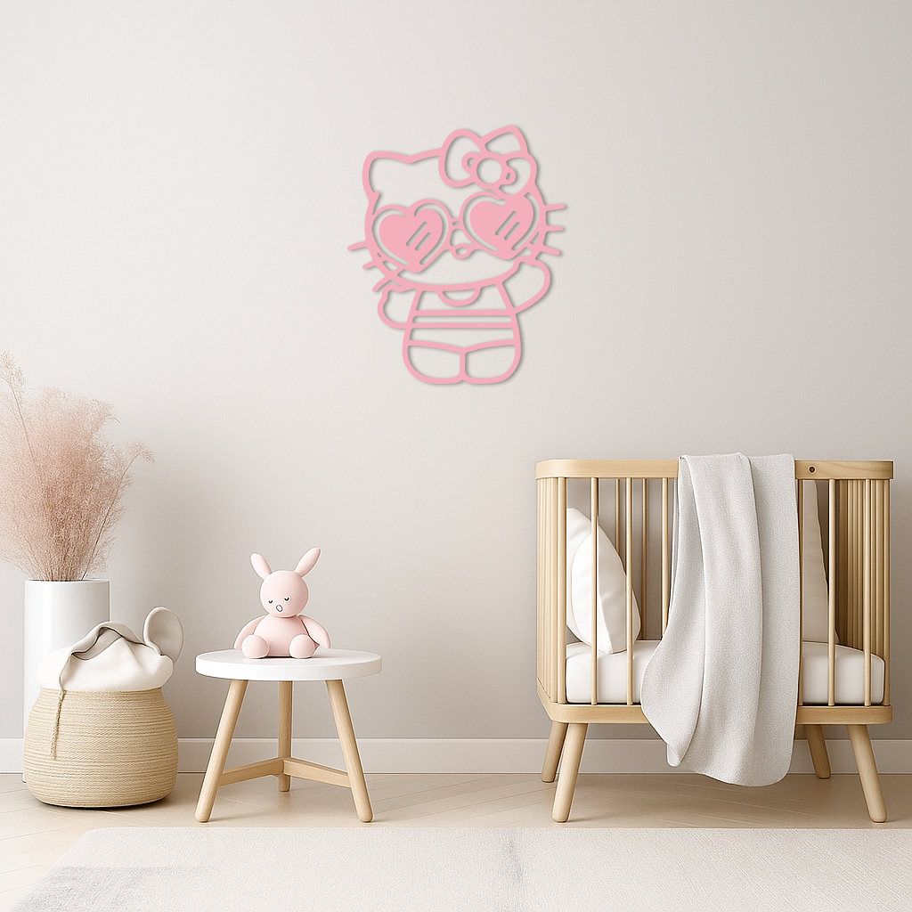 Hello Kitty Silhouette Metal Wall Art – Heart Glasses Cute Design - KAFGP036