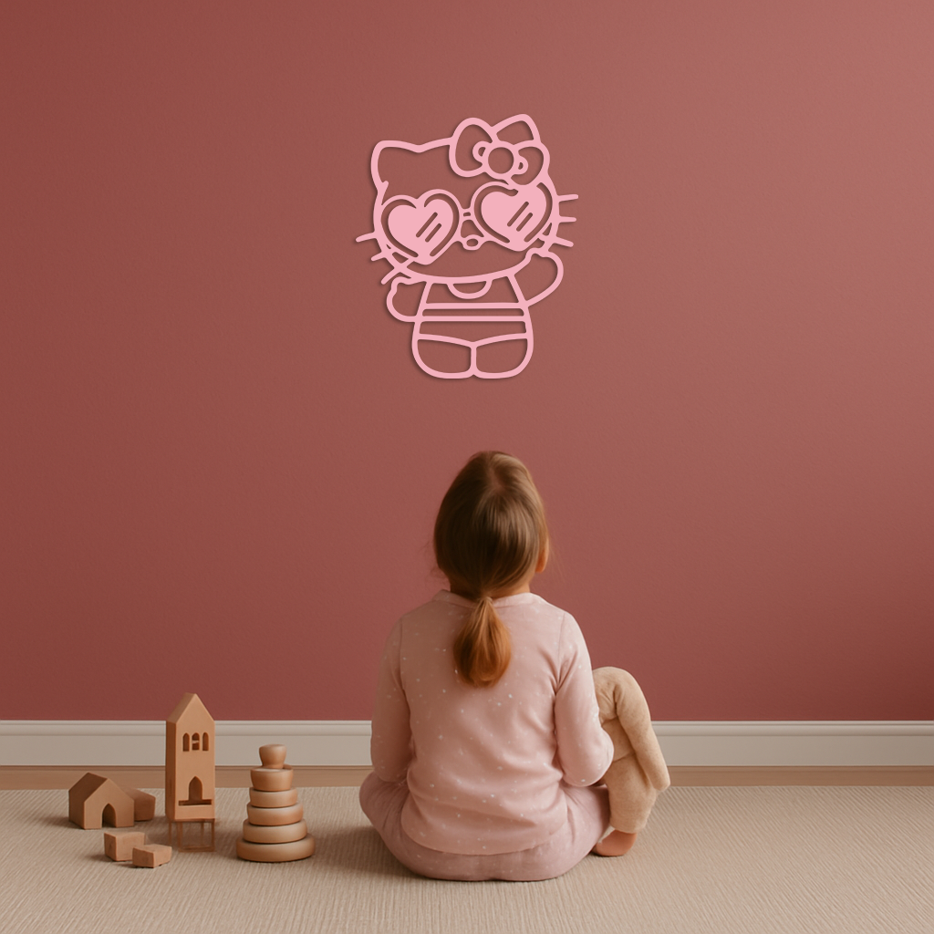 Hello Kitty Silhouette Metal Wall Art – Heart Glasses Cute Design - KAFGP036