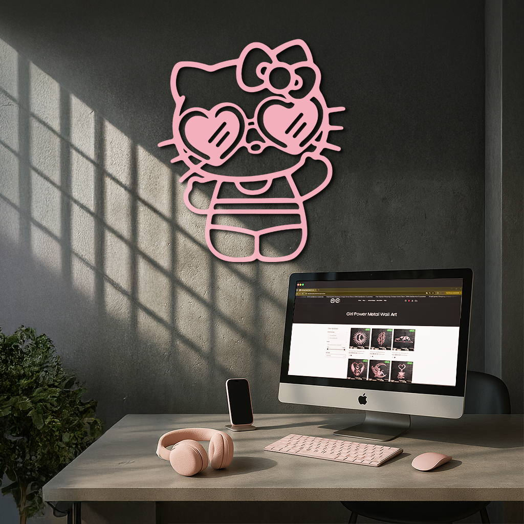 Hello Kitty Silhouette Metal Wall Art – Heart Glasses Cute Design - KAFGP036