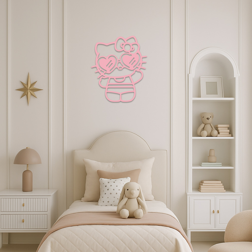 Hello Kitty Silhouette Metal Wall Art – Heart Glasses Cute Design - KAFGP036