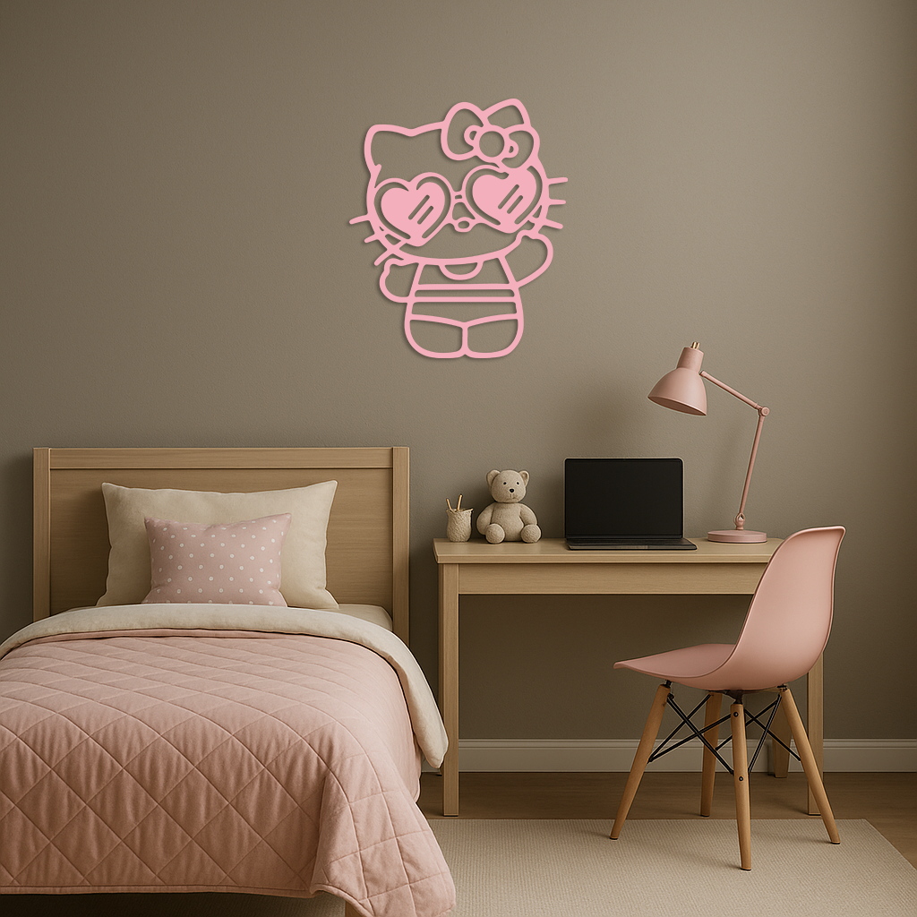 Hello Kitty Silhouette Metal Wall Art – Heart Glasses Cute Design - KAFGP036