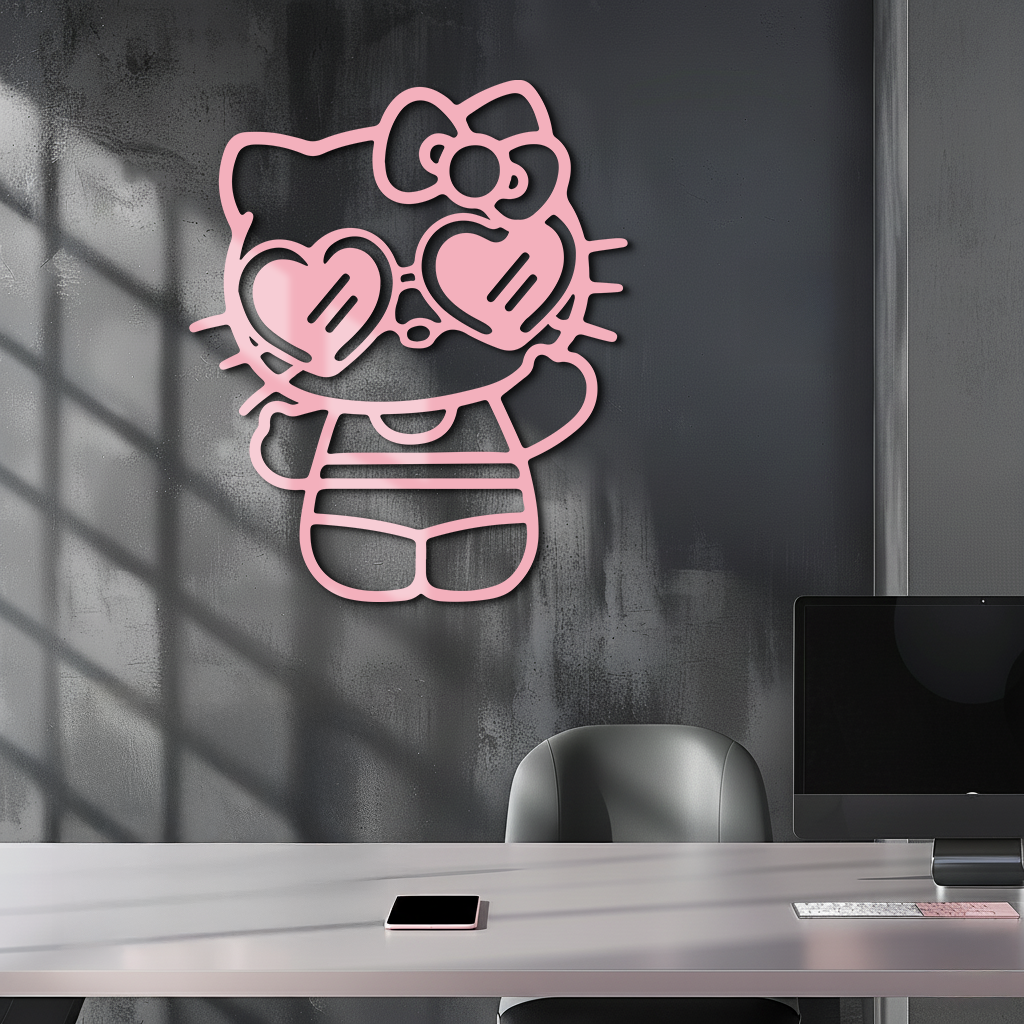 Hello Kitty Silhouette Metal Wall Art – Heart Glasses Cute Design - KAFGP036