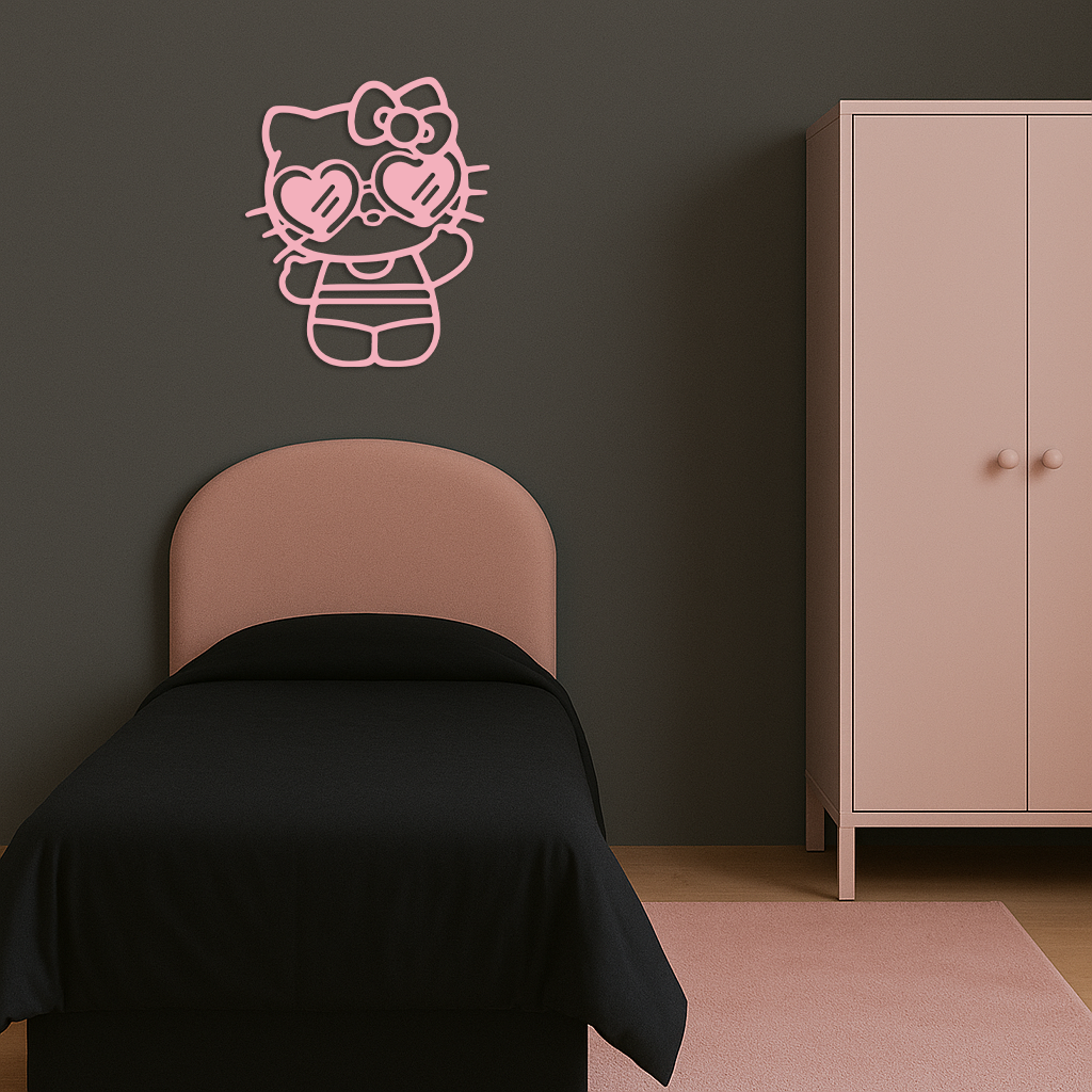 Hello Kitty Silhouette Metal Wall Art – Heart Glasses Cute Design - KAFGP036