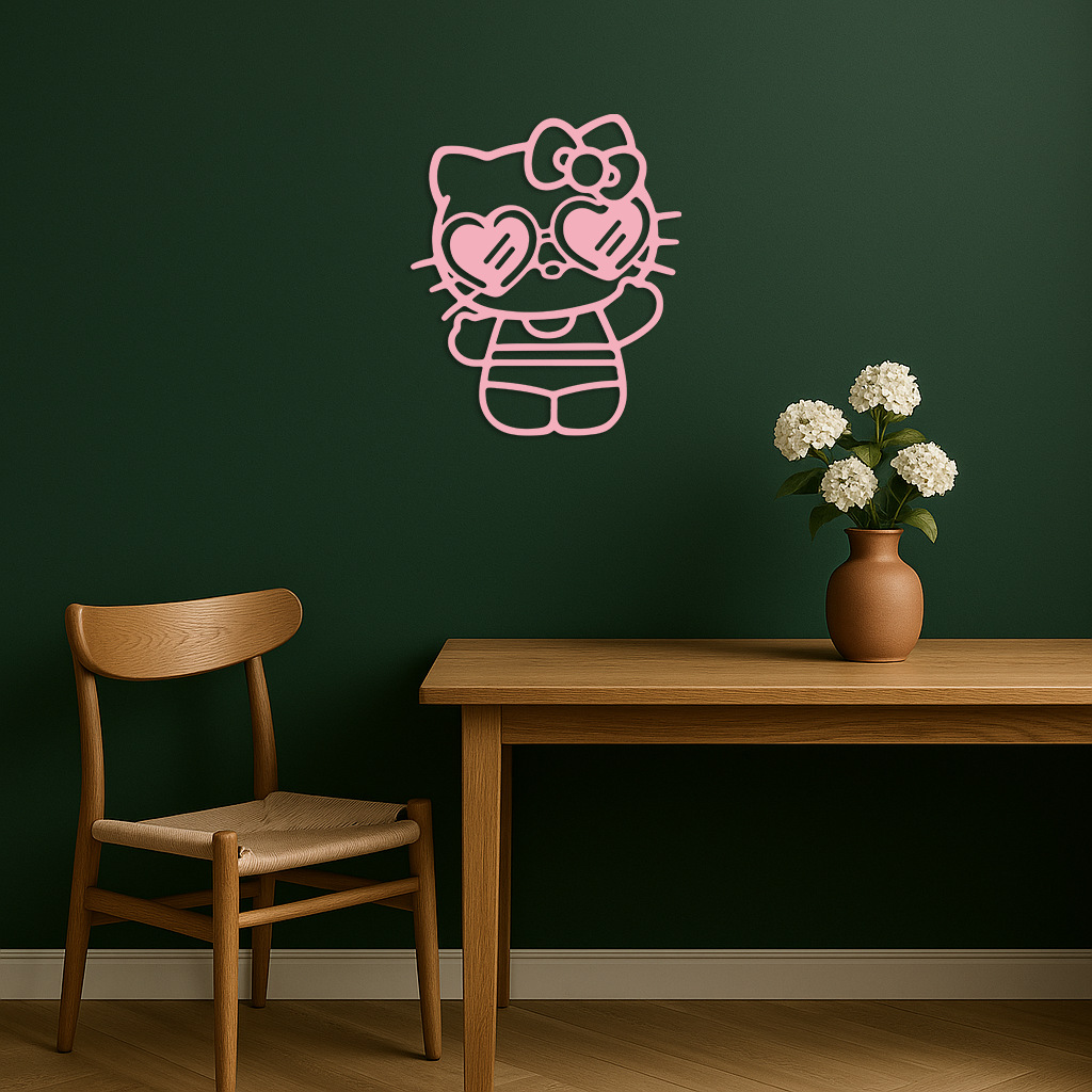 Hello Kitty Silhouette Metal Wall Art – Heart Glasses Cute Design - KAFGP036