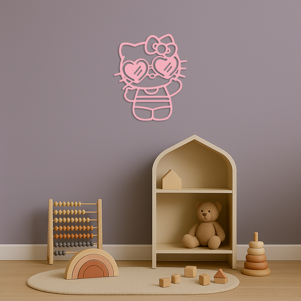 Hello Kitty Silhouette Metal Wall Art – Heart Glasses Cute Design - KAFGP036