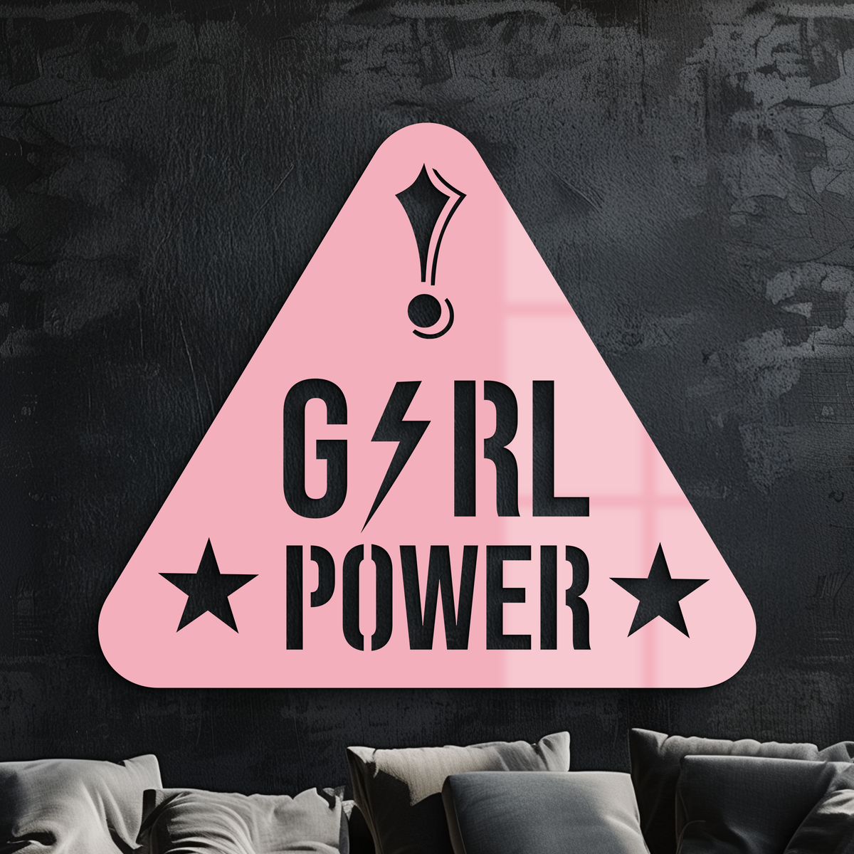 Girl Power Triangle Silhouette Metal Wall Art – Feminist Symbol Design - KAFGP040