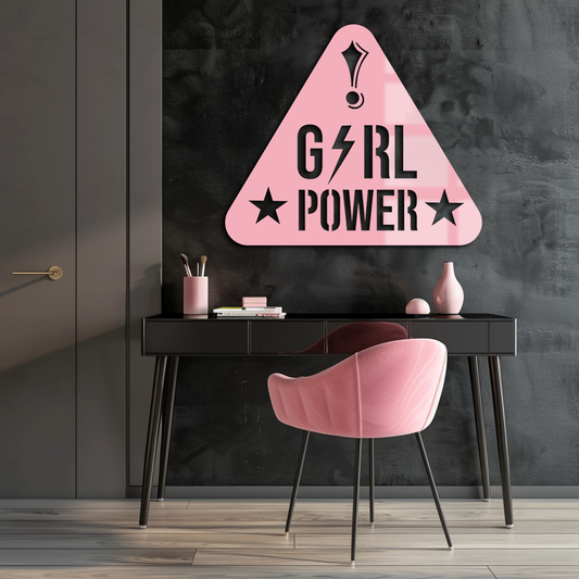 Girl Power Triangle Silhouette Metal Wall Art – Feminist Symbol Design - KAFGP040