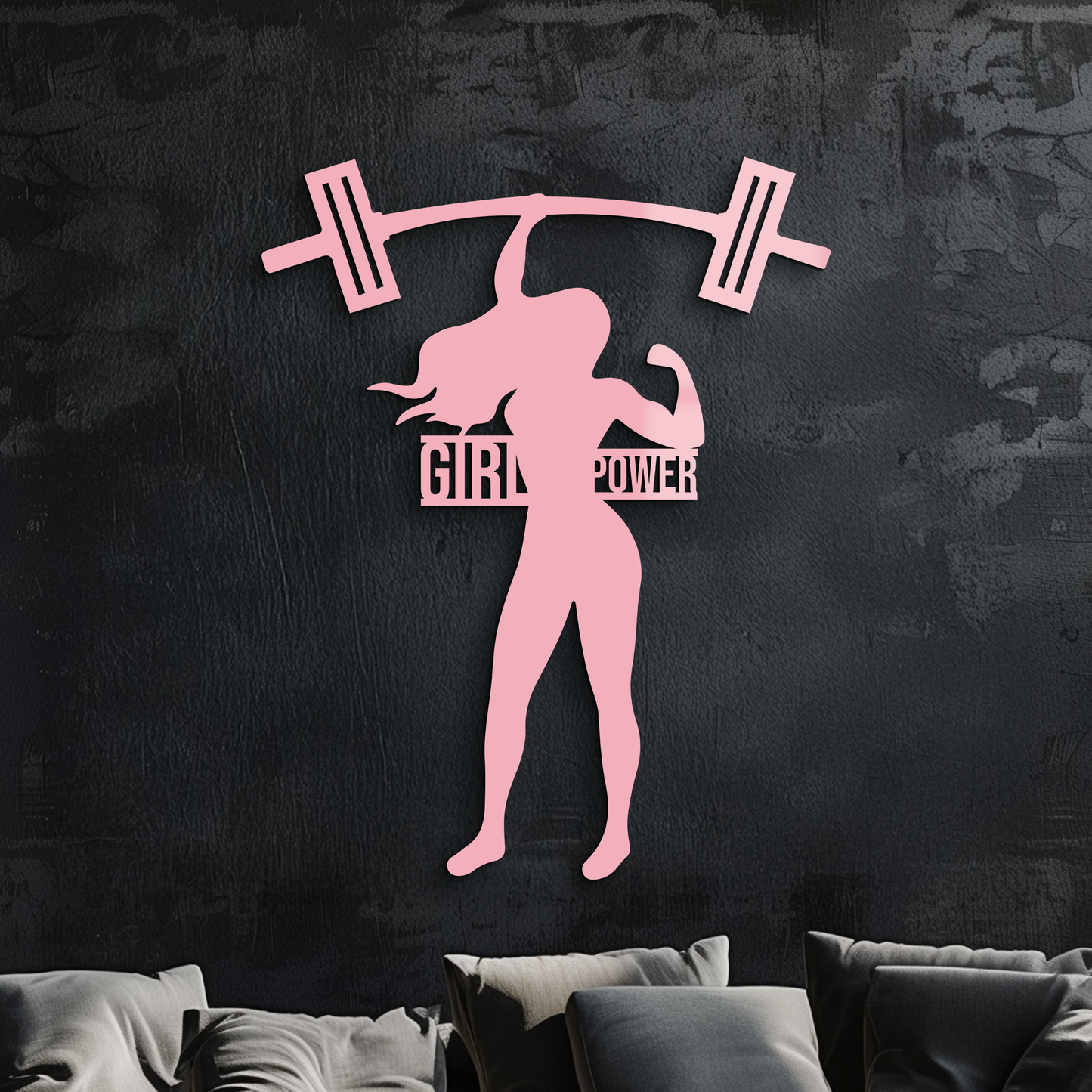 Girl Power Weightlifting Silhouette Metal Wall Art – Strong Woman Design - KAFGP041