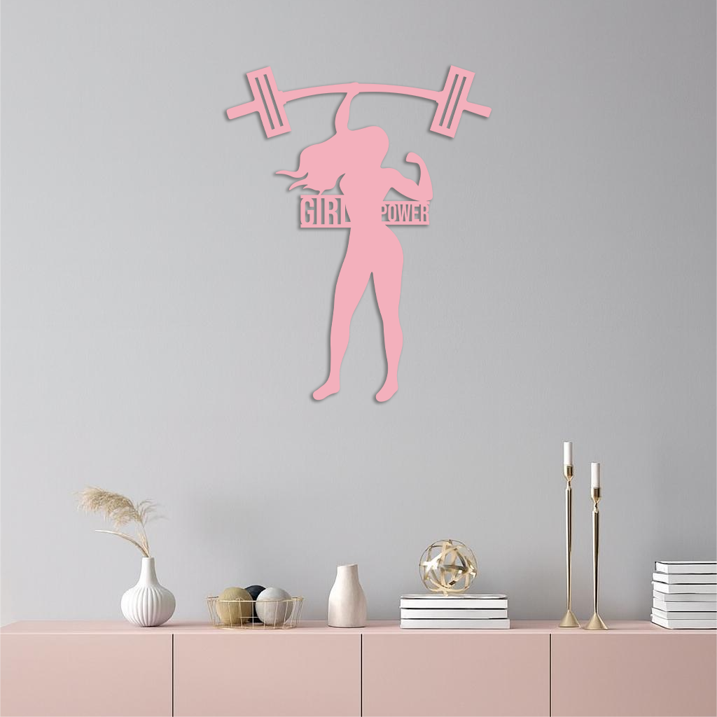 Girl Power Weightlifting Silhouette Metal Wall Art – Strong Woman Design - KAFGP041