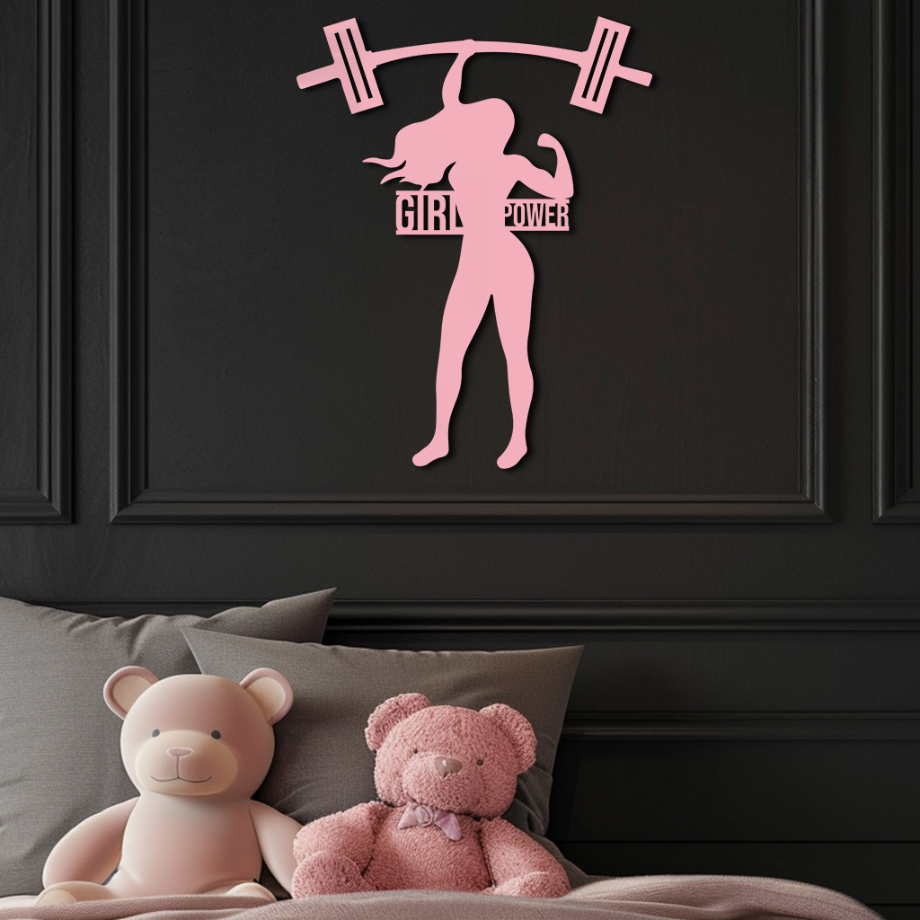 Girl Power Weightlifting Silhouette Metal Wall Art – Strong Woman Design - KAFGP041