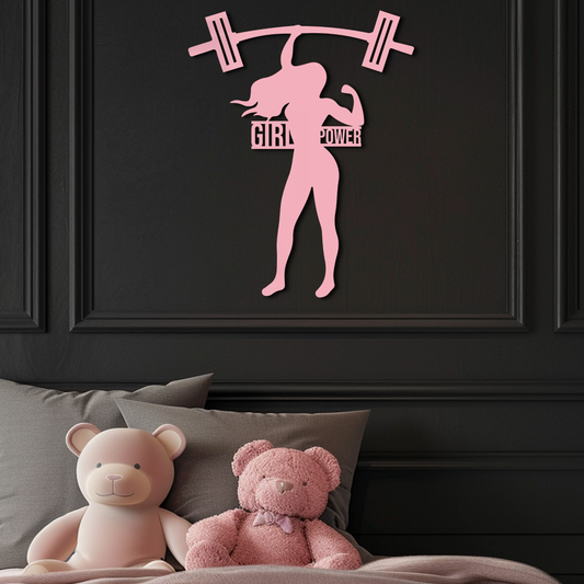 Girl Power Weightlifting Silhouette Metal Wall Art – Strong Woman Design - KAFGP041