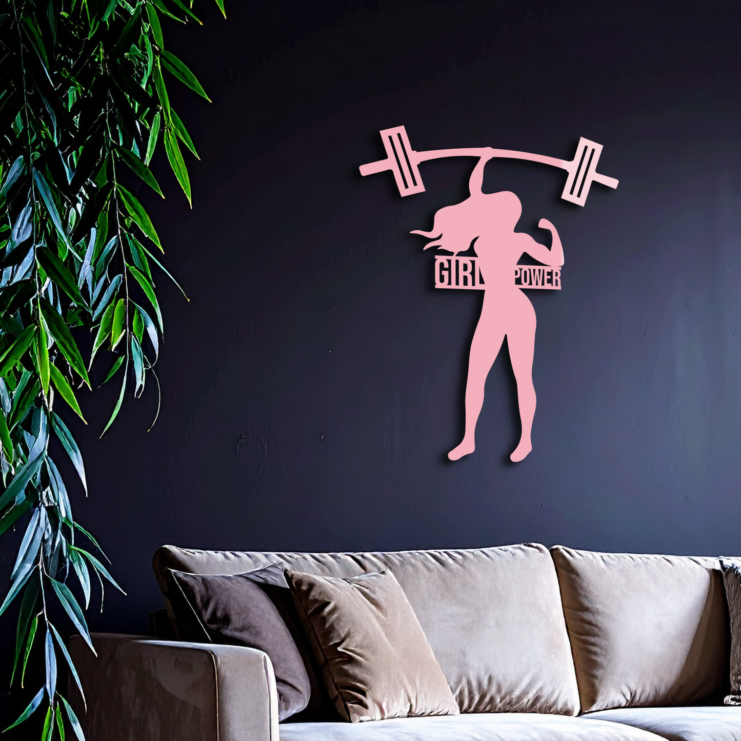 Girl Power Weightlifting Silhouette Metal Wall Art – Strong Woman Design - KAFGP041