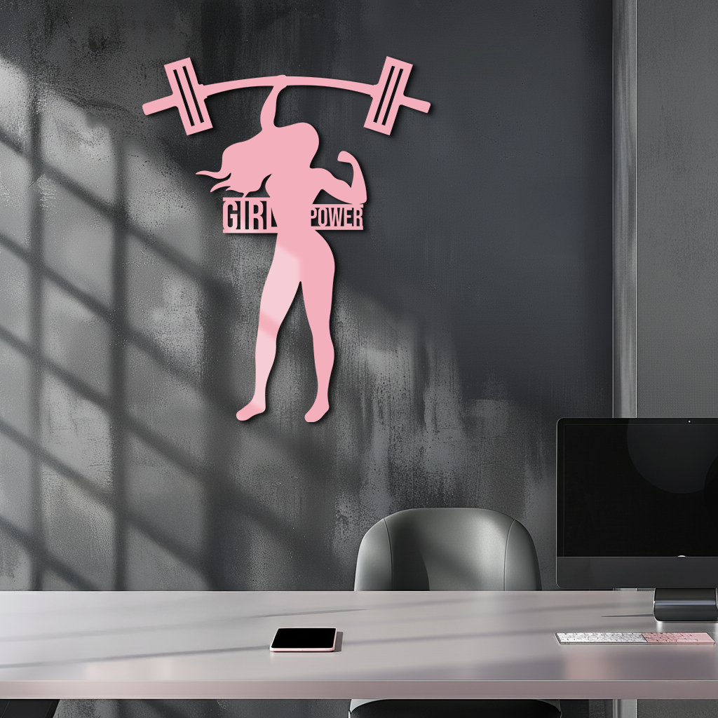 Girl Power Weightlifting Silhouette Metal Wall Art – Strong Woman Design - KAFGP041