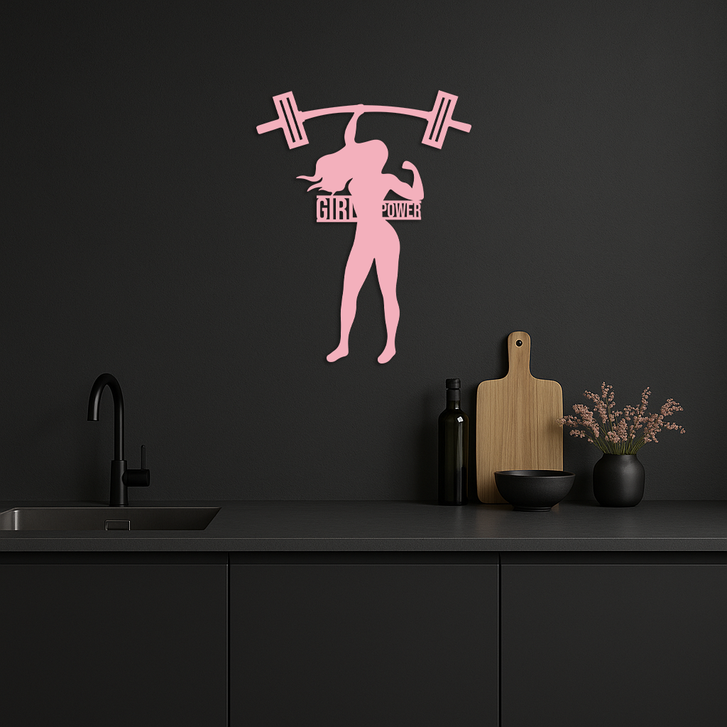 Girl Power Weightlifting Silhouette Metal Wall Art – Strong Woman Design - KAFGP041