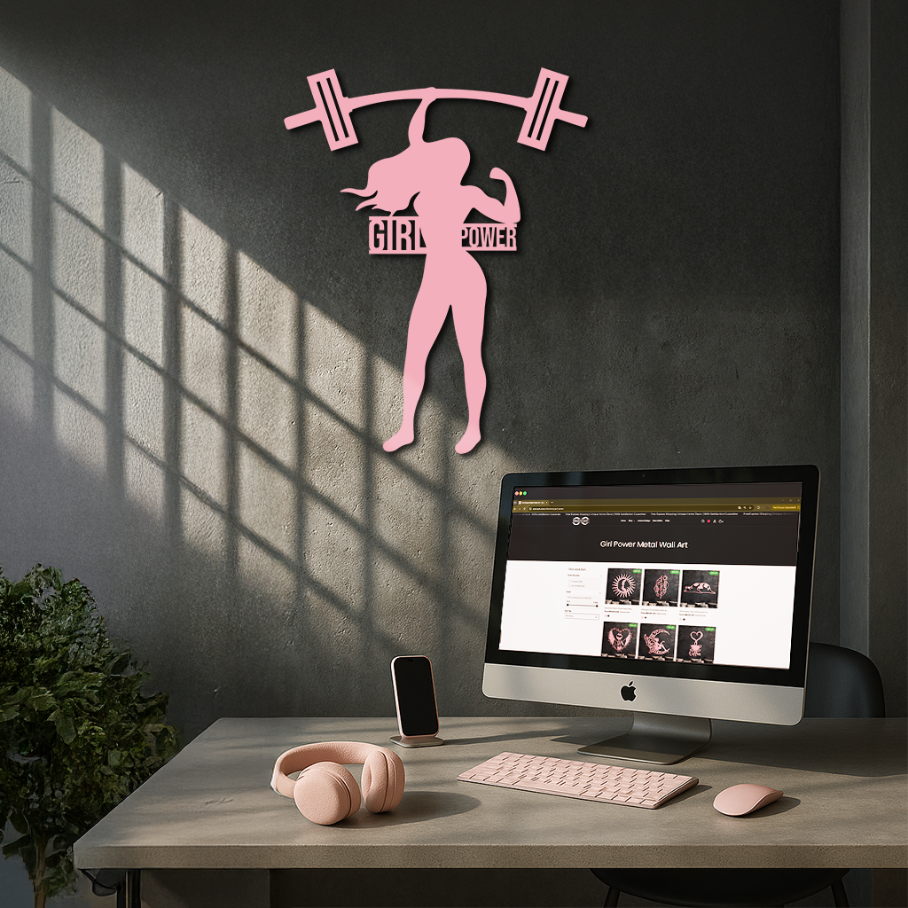 Girl Power Weightlifting Silhouette Metal Wall Art – Strong Woman Design - KAFGP041