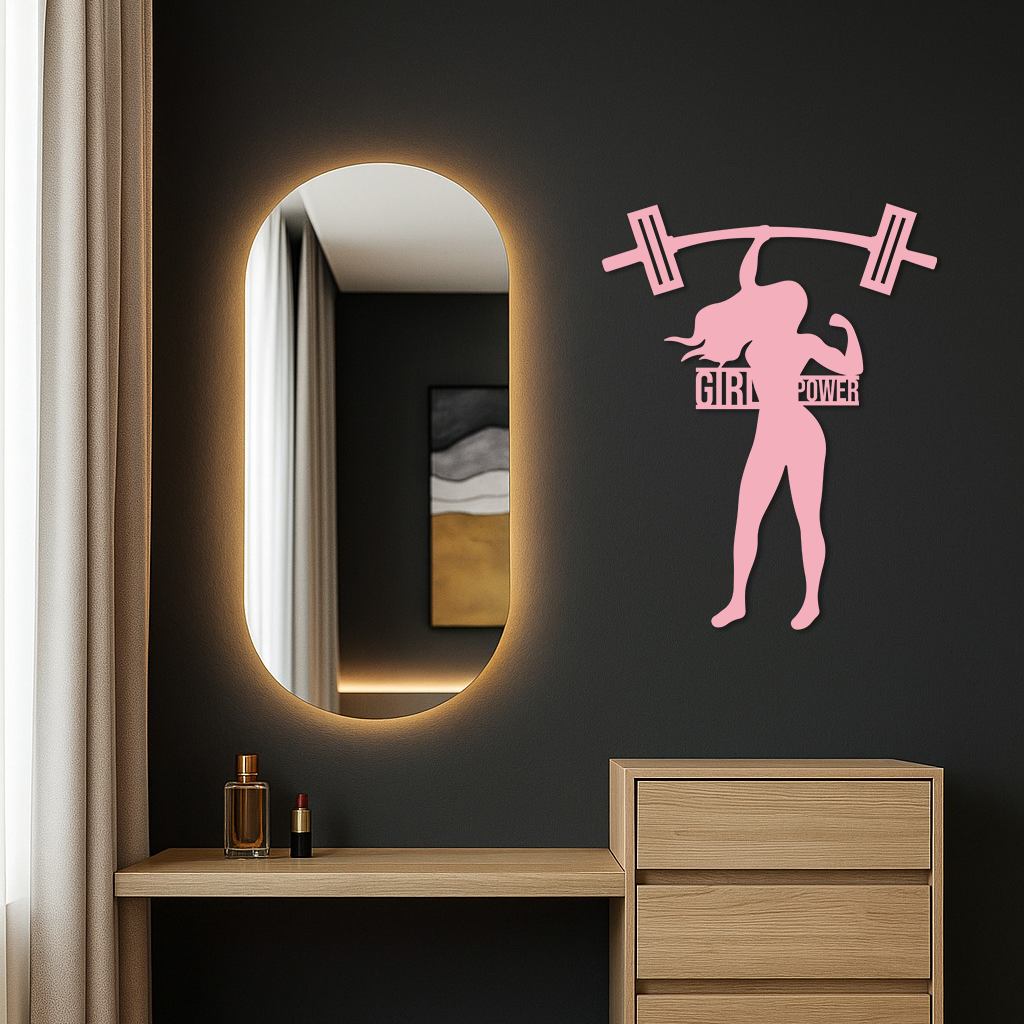 Girl Power Weightlifting Silhouette Metal Wall Art – Strong Woman Design - KAFGP041