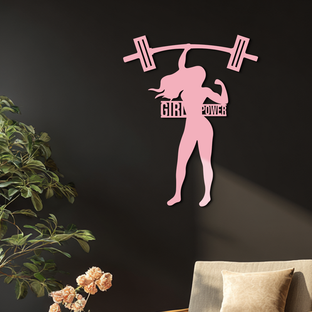 Girl Power Weightlifting Silhouette Metal Wall Art – Strong Woman Design - KAFGP041