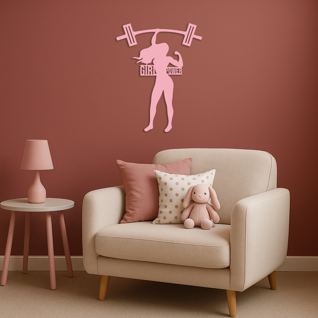 Girl Power Weightlifting Silhouette Metal Wall Art – Strong Woman Design - KAFGP041