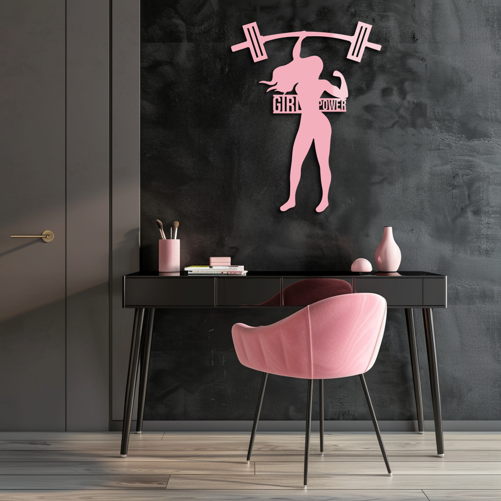 Girl Power Weightlifting Silhouette Metal Wall Art – Strong Woman Design - KAFGP041