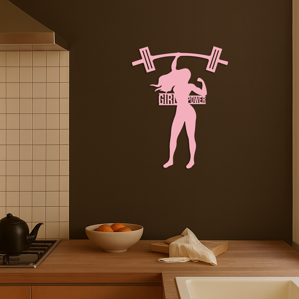 Girl Power Weightlifting Silhouette Metal Wall Art – Strong Woman Design - KAFGP041