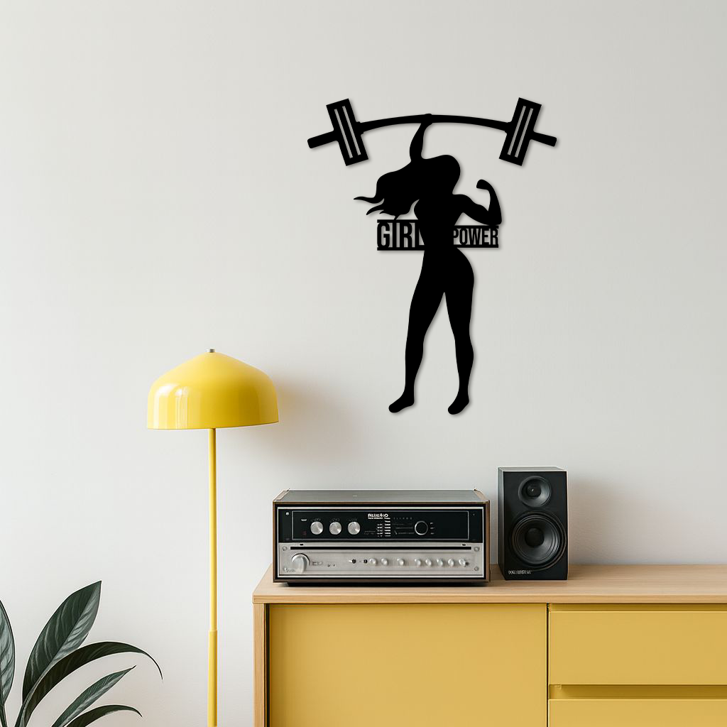 Girl Power Weightlifting Silhouette Metal Wall Art – Strong Woman Design - KAFGP041
