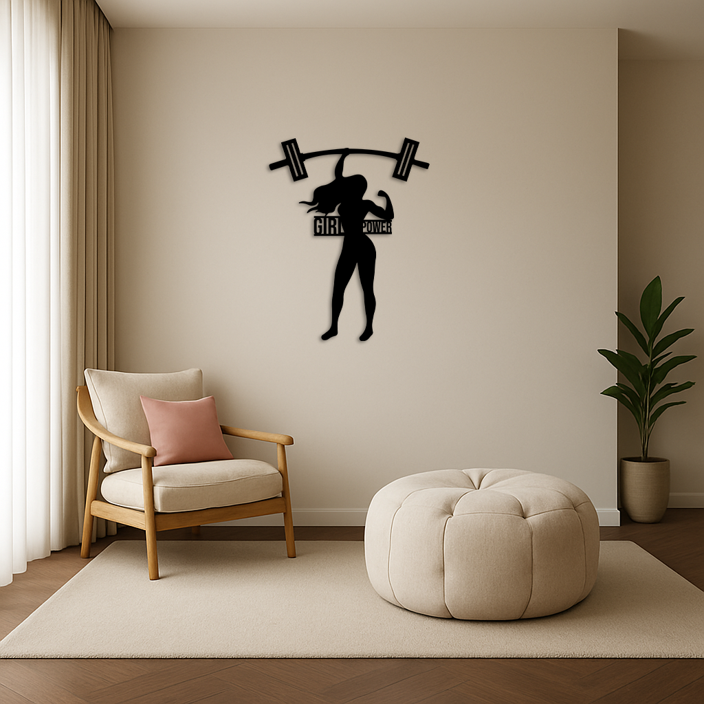 Girl Power Weightlifting Silhouette Metal Wall Art – Strong Woman Design - KAFGP041