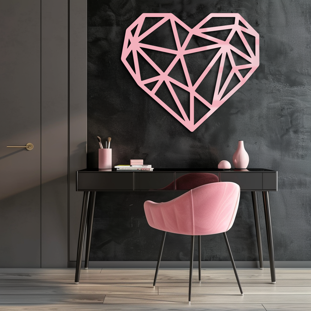 Geometric Heart Silhouette Metal Wall Art – Modern Love Design - KAFGP042