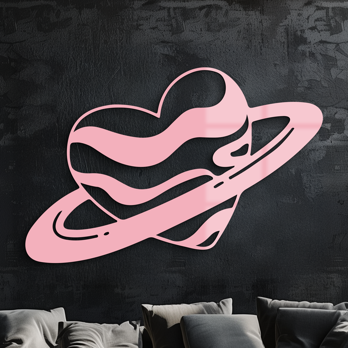 Planet Heart Silhouette Metal Wall Art – Cosmic Love Design - KAFGP043
