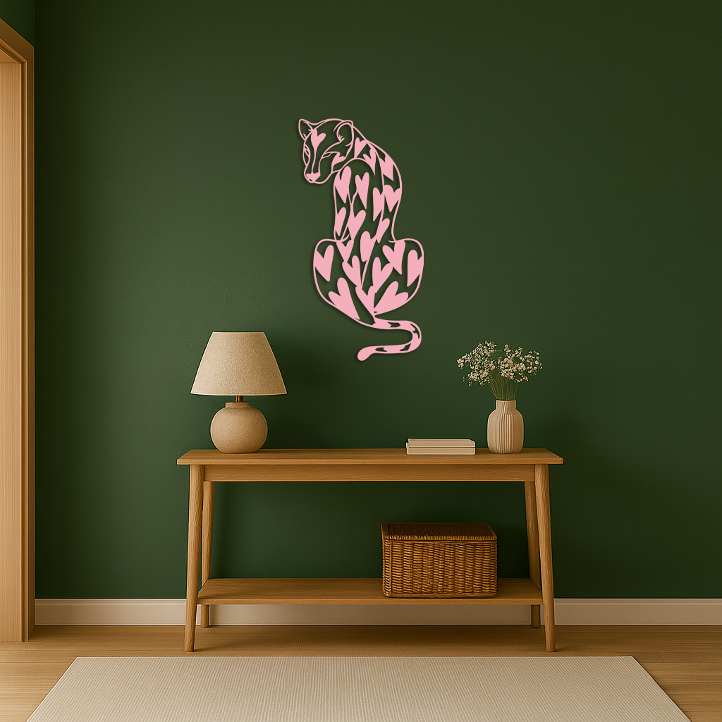 Heart Pattern Leopard Silhouette Metal Wall Art – Modern Animal Design - KAFGP044